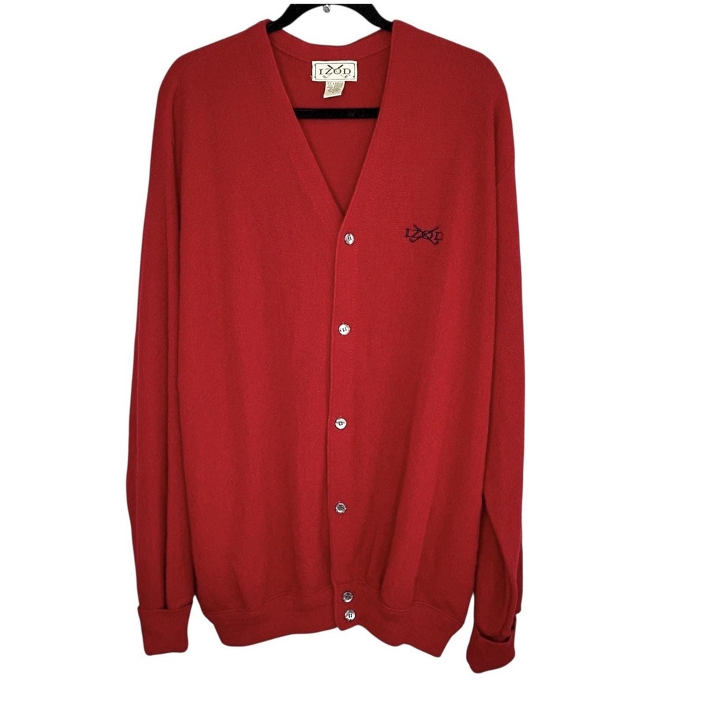 VTG Izod V Neck Cardigan XXL Golf Preppy Grandpa Grunge Embroidered Red 90s USA‎